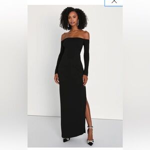 NWT Lulus Stunning Excellence Black Off-the-Shoulder Maxi Dress
